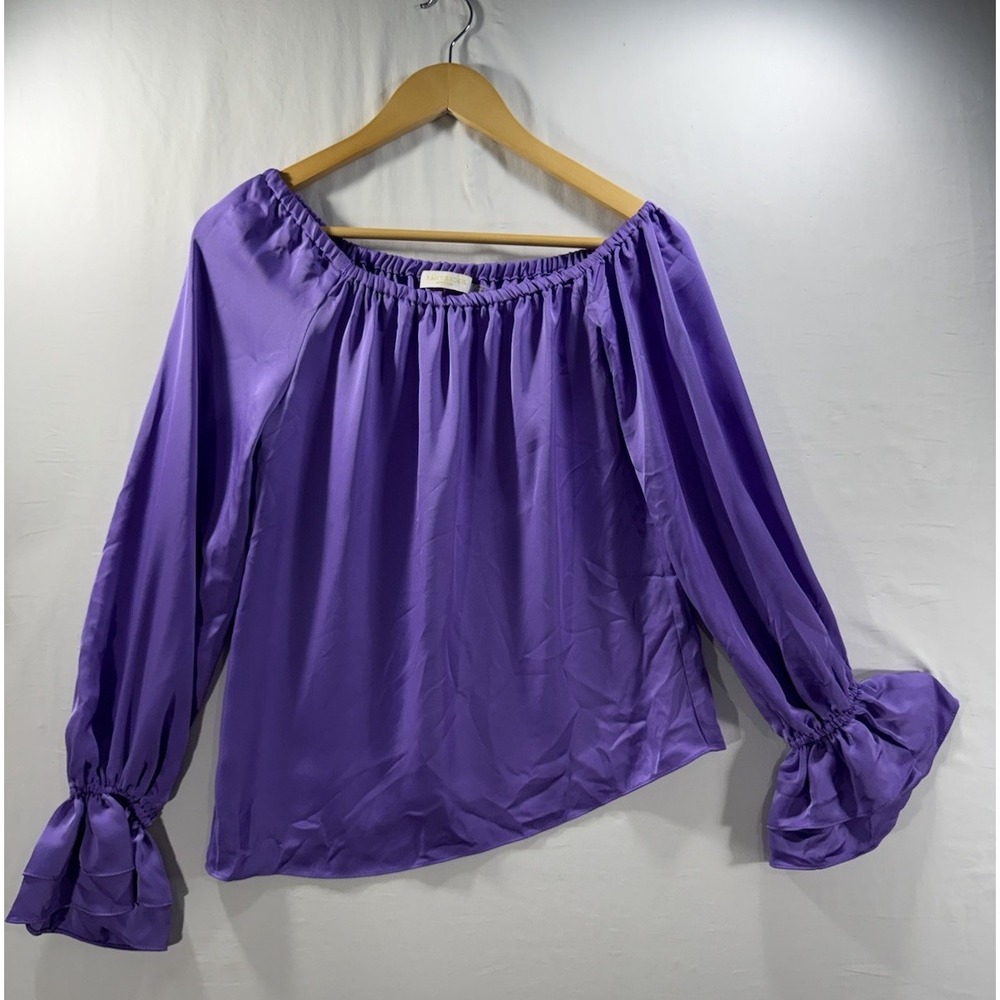 Ramy Brook New York Purple Off Shoulder Blouse XXS 100% Polyester Balloon Sleeve